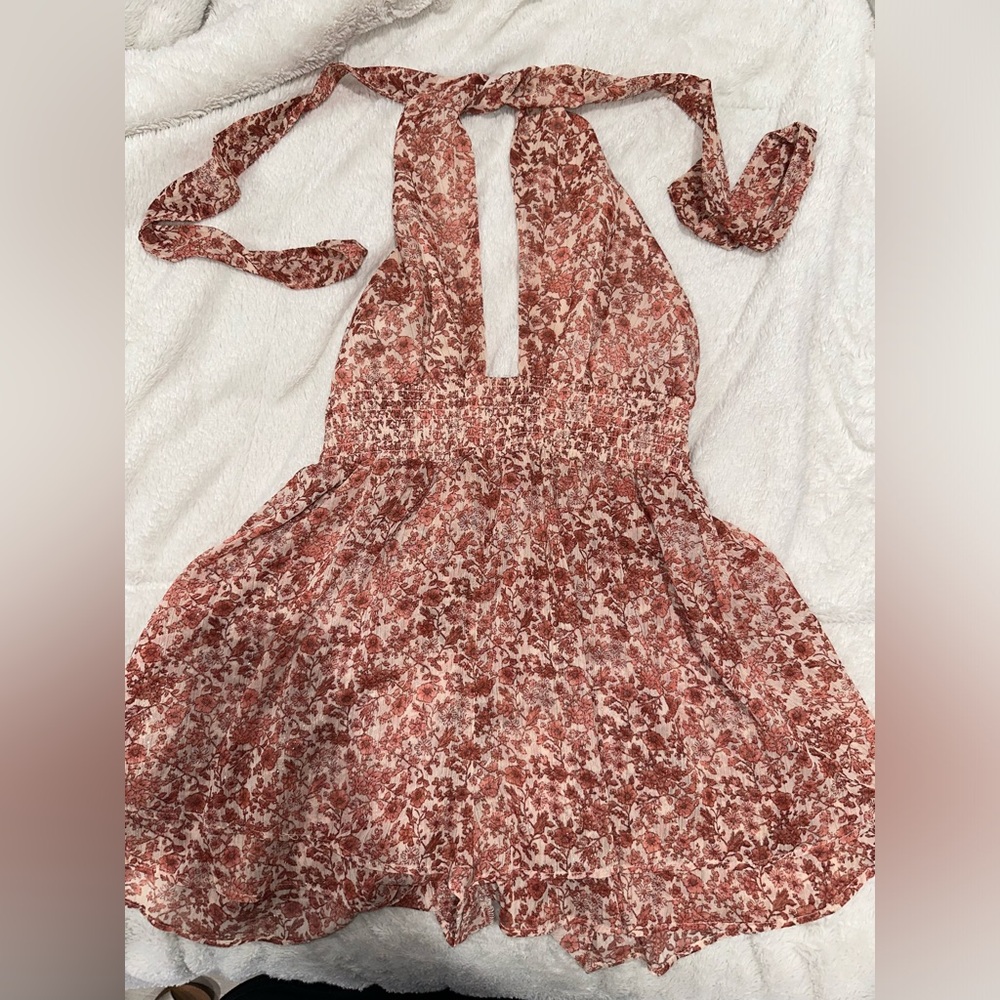 F21 Backless Mini Halter Foral Romper
